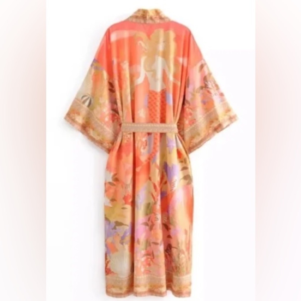 For Love Bell Mermaid Kimono Robe Small Coral Boho Maxi Cover Up - Picture 9 of 15